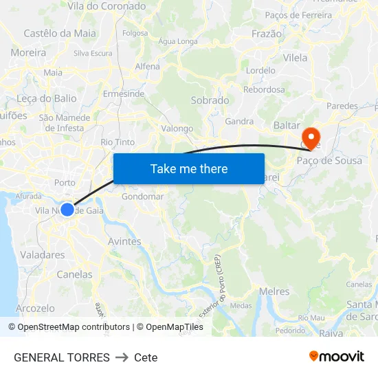 GENERAL TORRES to Cete map