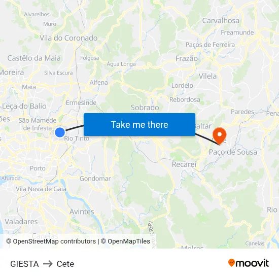 GIESTA to Cete map
