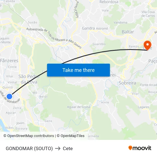 GONDOMAR (SOUTO) to Cete map