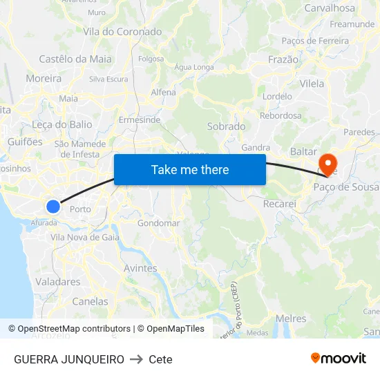 GUERRA JUNQUEIRO to Cete map