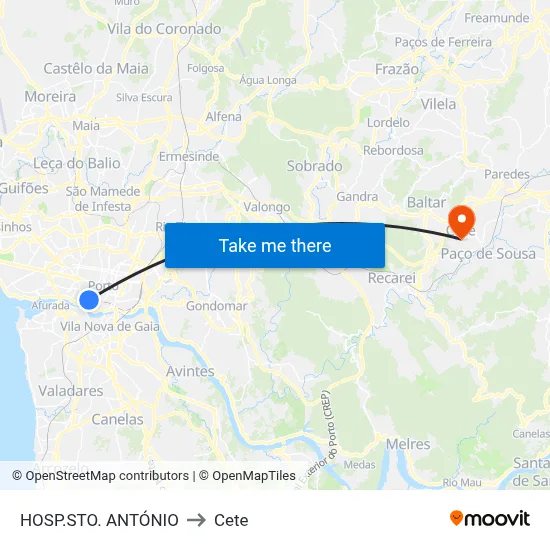 HOSP.STO. ANTÓNIO to Cete map