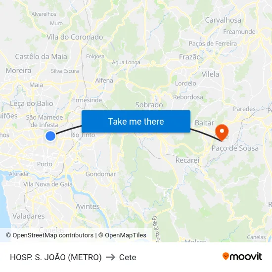 HOSP. S. JOÃO (METRO) to Cete map