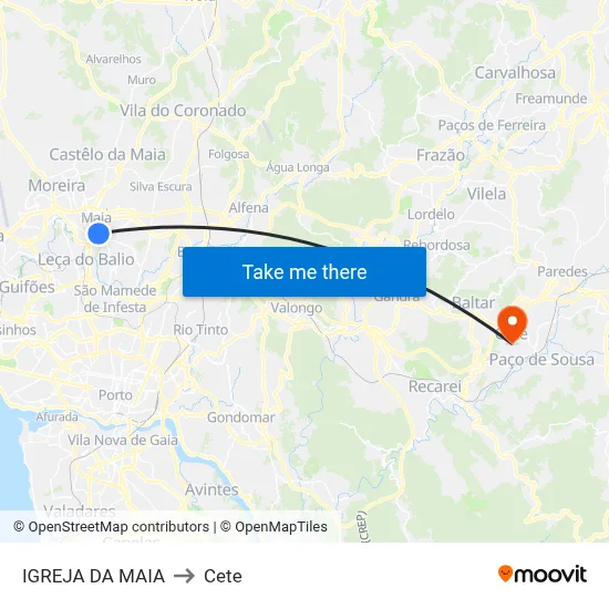 IGREJA DA MAIA to Cete map