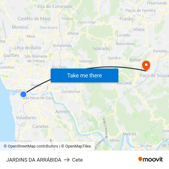JARDINS DA ARRÁBIDA to Cete map