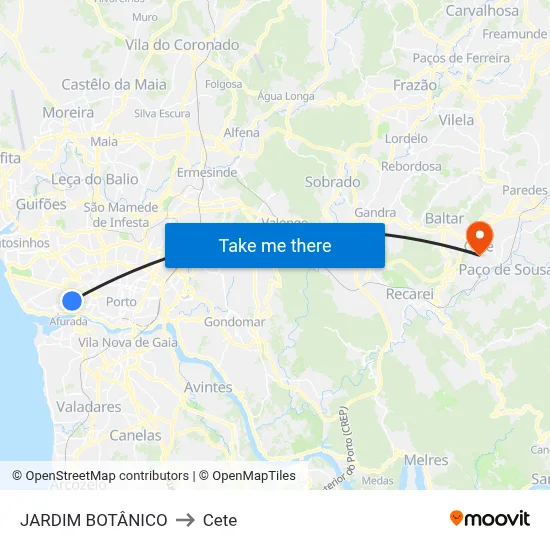 JARDIM BOTÂNICO to Cete map