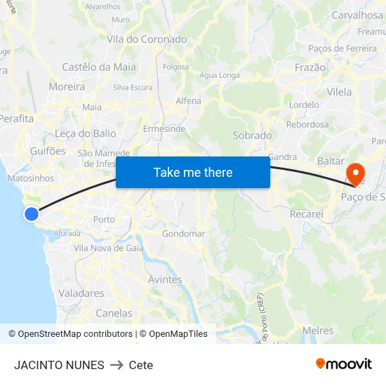 JACINTO NUNES to Cete map