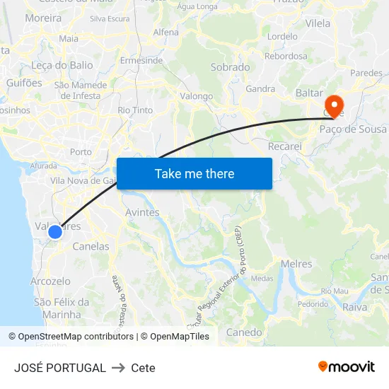 JOSÉ PORTUGAL to Cete map