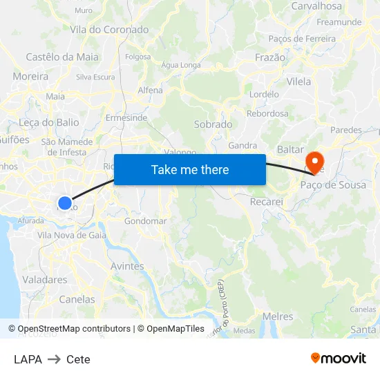 LAPA to Cete map
