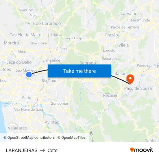 LARANJEIRAS to Cete map