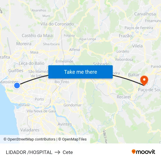 LIDADOR /HOSPITAL to Cete map