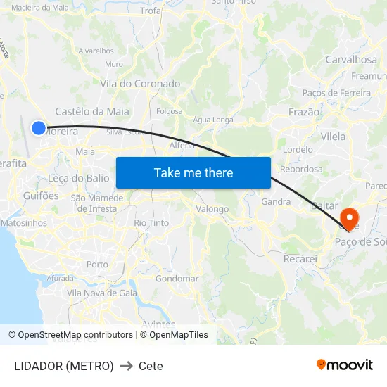 LIDADOR (METRO) to Cete map