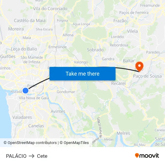 PALÁCIO to Cete map