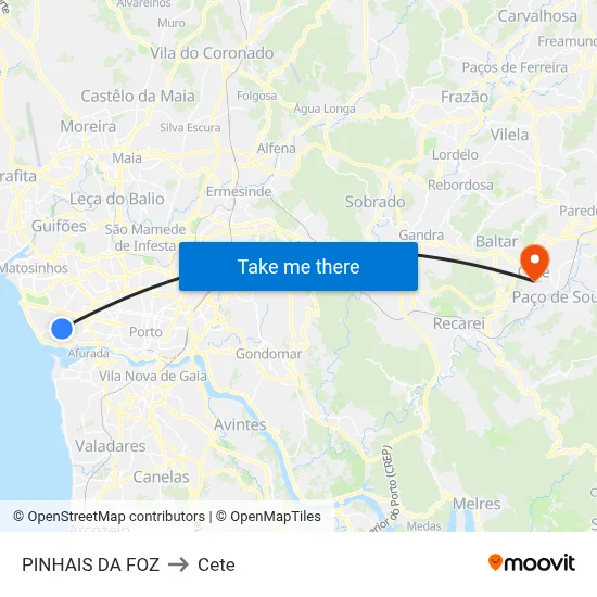 PINHAIS DA FOZ to Cete map