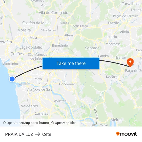 PRAIA DA LUZ to Cete map