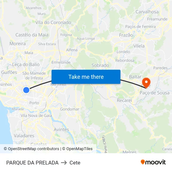 PARQUE DA PRELADA to Cete map