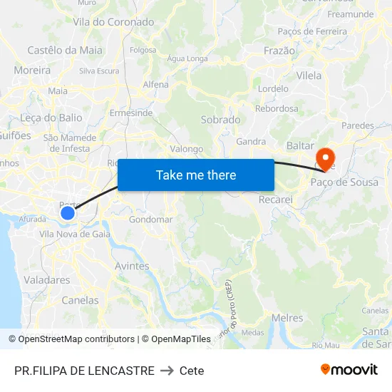 PR.FILIPA DE LENCASTRE to Cete map