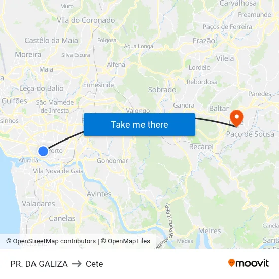 PR. DA GALIZA to Cete map