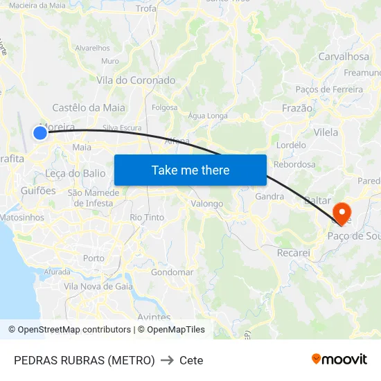 PEDRAS RUBRAS (METRO) to Cete map