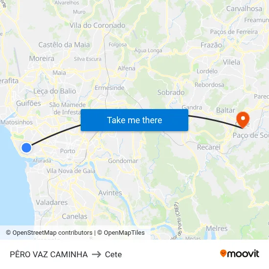 PÊRO VAZ CAMINHA to Cete map