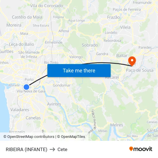 RIBEIRA (INFANTE) to Cete map