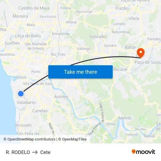 R. RODELO to Cete map
