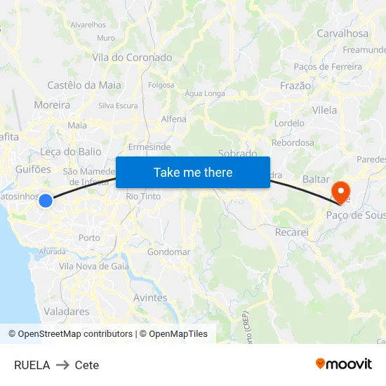 RUELA to Cete map