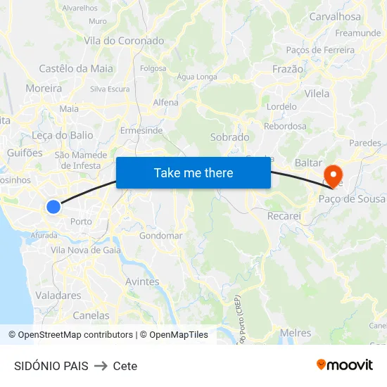 SIDÓNIO PAIS to Cete map