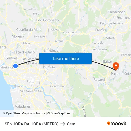 SENHORA DA HORA (METRO) to Cete map