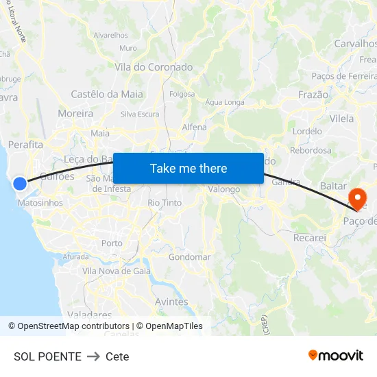 SOL POENTE to Cete map