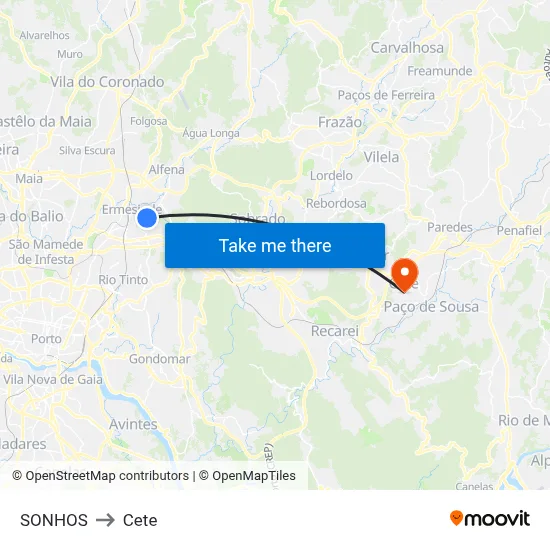 SONHOS to Cete map