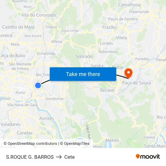 S.ROQUE G. BARROS to Cete map