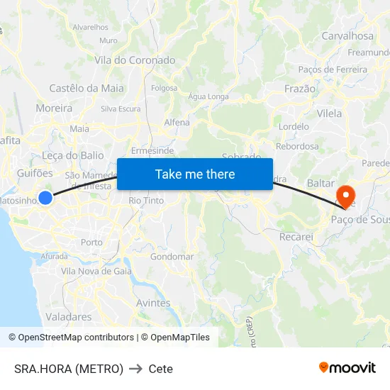SRA.HORA (METRO) to Cete map