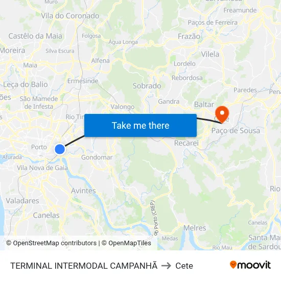 TERMINAL INTERMODAL CAMPANHÃ to Cete map