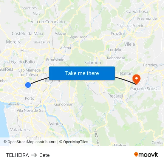 TELHEIRA to Cete map