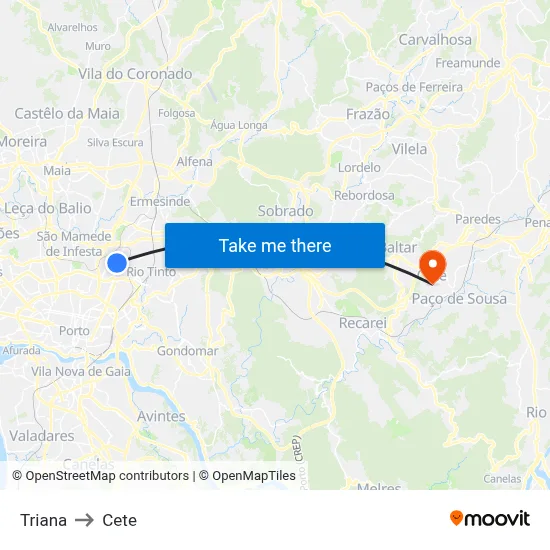 Triana to Cete map