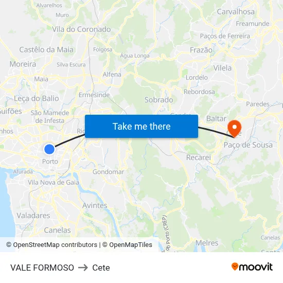 VALE FORMOSO to Cete map
