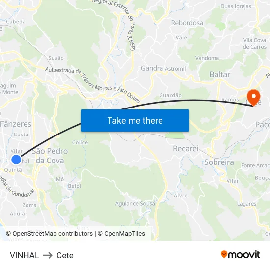 VINHAL to Cete map