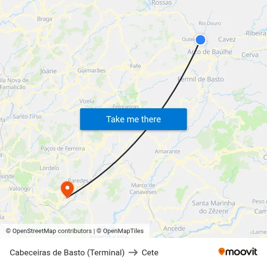 Cabeceiras de Basto (Terminal) to Cete map