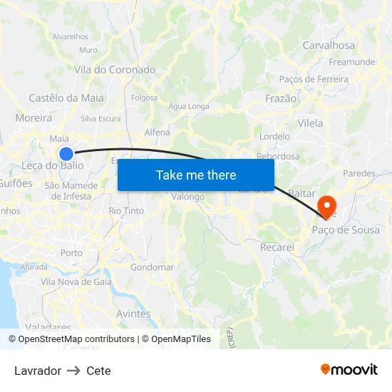 Lavrador to Cete map