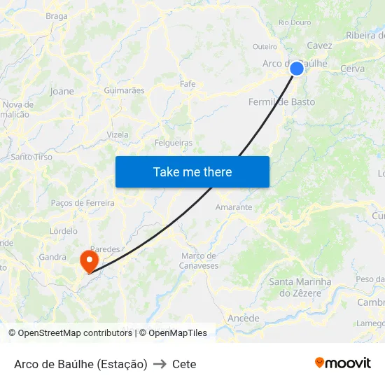 Arco de Baúlhe (Estação) to Cete map