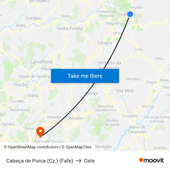 Cabeça de Porca (Cz.) (Fafe) to Cete map