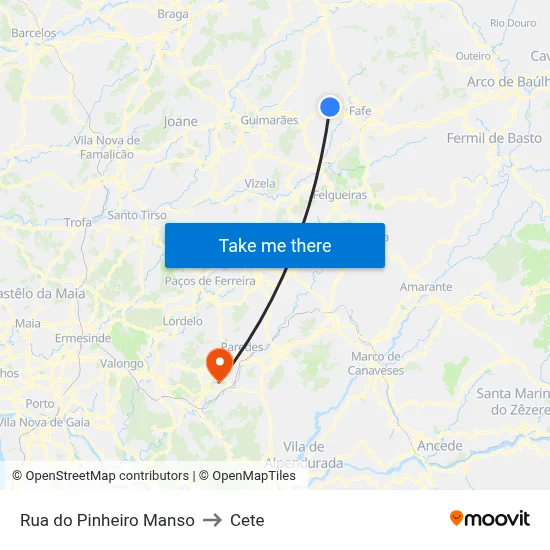 Rua do Pinheiro Manso to Cete map