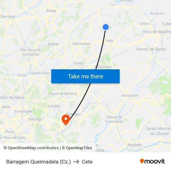 Barragem Queimadela (Cz.) to Cete map