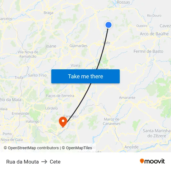 Rua da Mouta to Cete map