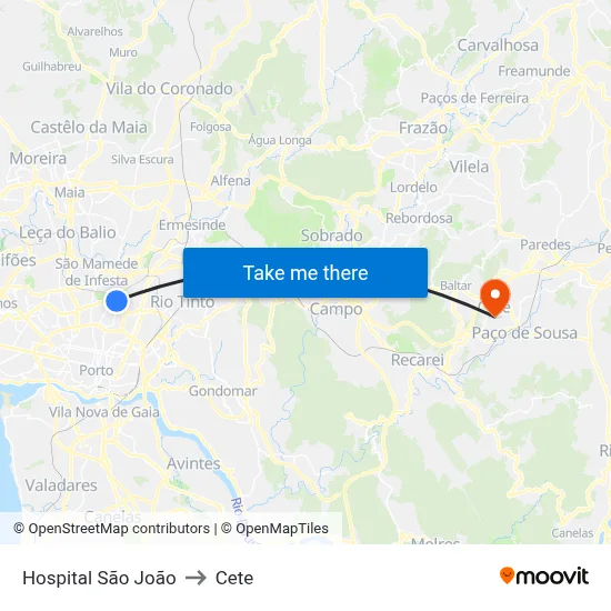 Hospital São João to Cete map