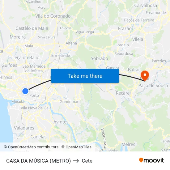 CASA DA MÚSICA (METRO) to Cete map
