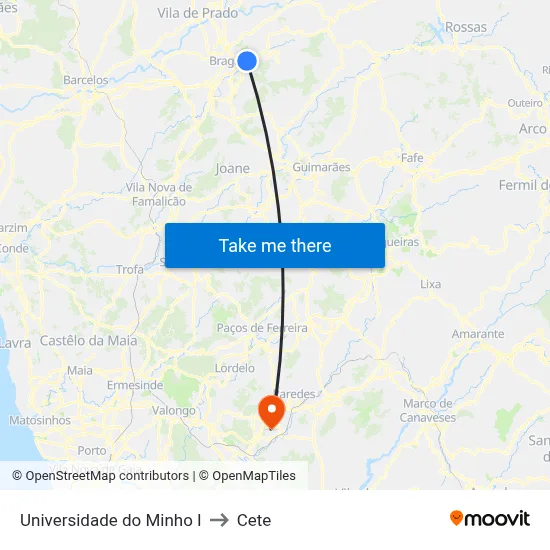 Universidade do Minho I to Cete map