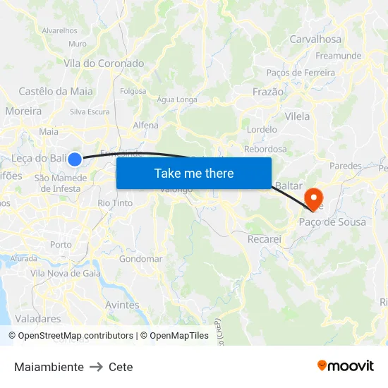Maiambiente to Cete map