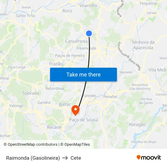 Raimonda (Gasolineira) to Cete map