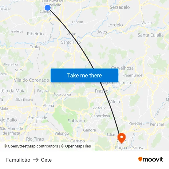 Famalicão to Cete map
